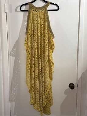 Free People Yellow Multicolor Crochet Knit Cover up Dress